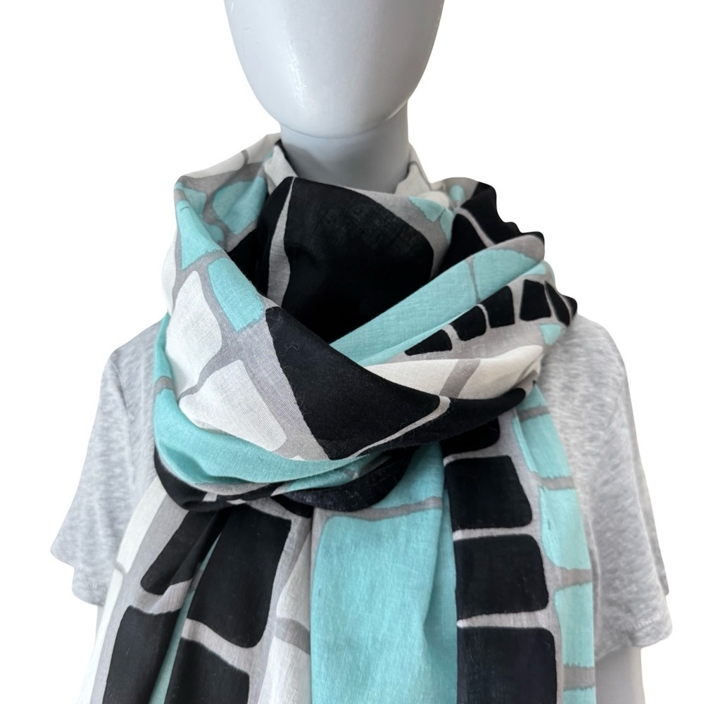 MIR Oversized Graphic Bold Patterned Scarf Wrap Shawl Sarong Coverup 100% Cotton - Picture 5 of 16